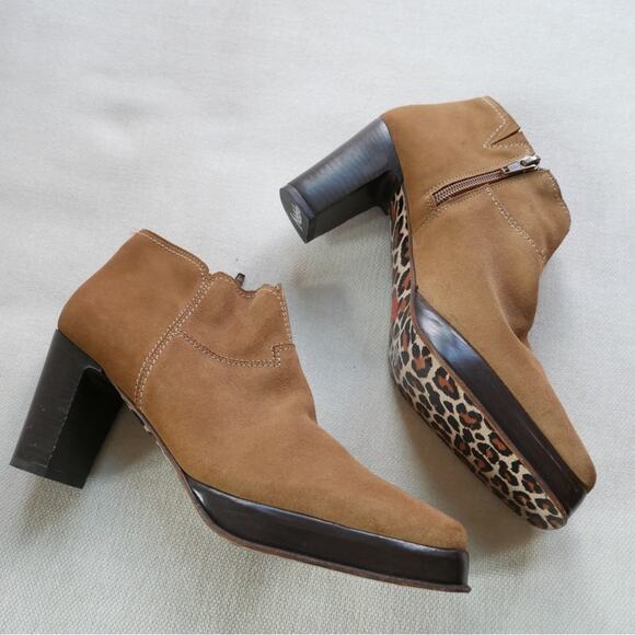 Warren Edwards Ankle Handmade in Italy Boot Brown Suede Chunky Heel 6.5 - Picture 10 of 12